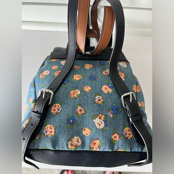 Coach Mini Billie Backpack Rosette Printed Denim With Leather Trim (F57754) - Picture 7 of 16